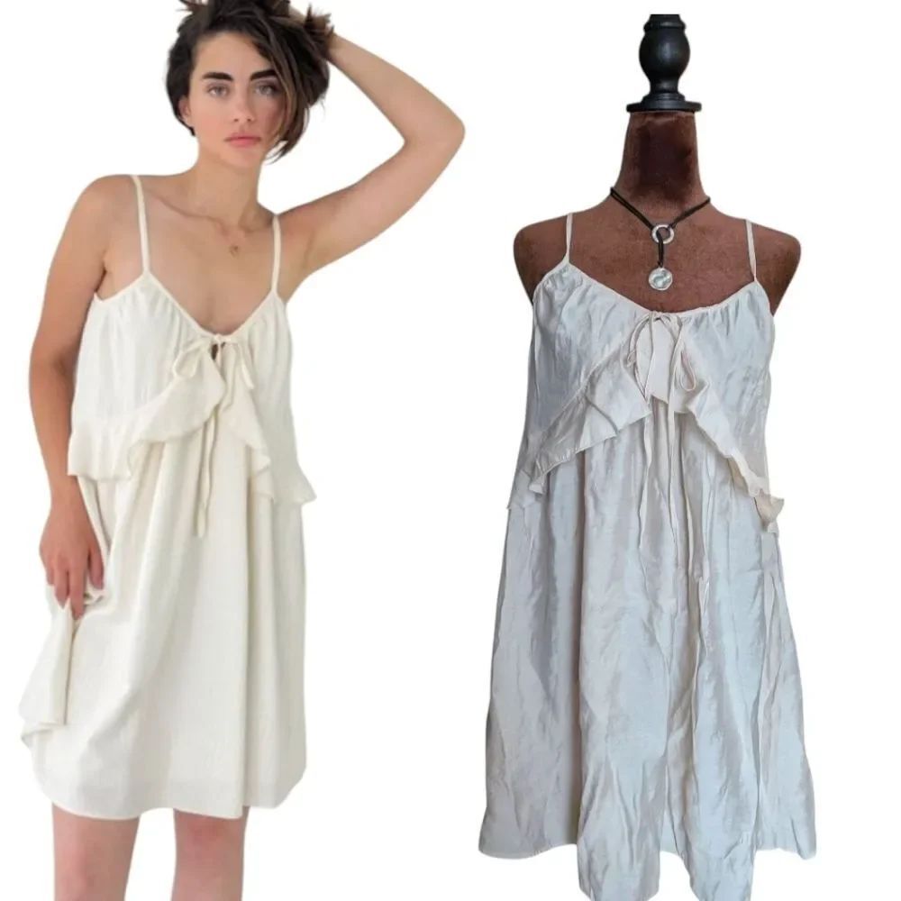 HM Dainty Cream Slip Ruffle Dress S